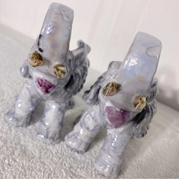Vintage Marbled Purple Porcelain Elephants X2 - Picture 7 of 12